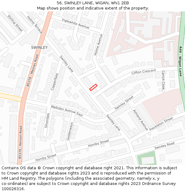56, SWINLEY LANE, WIGAN, WN1 2EB: Location map and indicative extent of plot