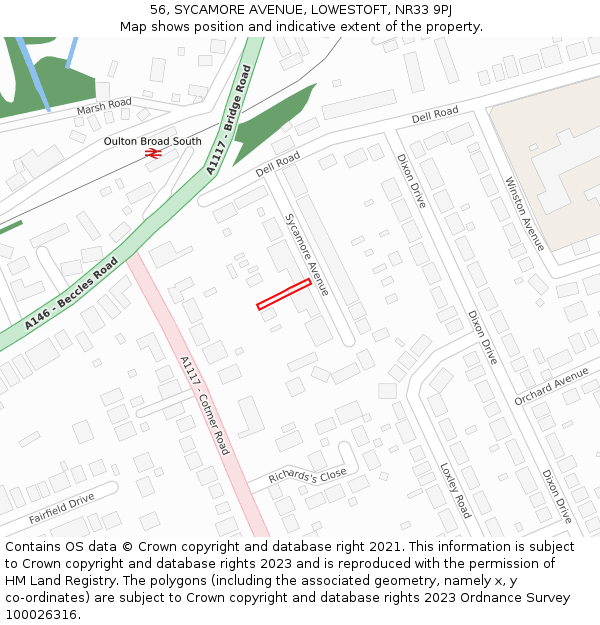 56, SYCAMORE AVENUE, LOWESTOFT, NR33 9PJ: Location map and indicative extent of plot