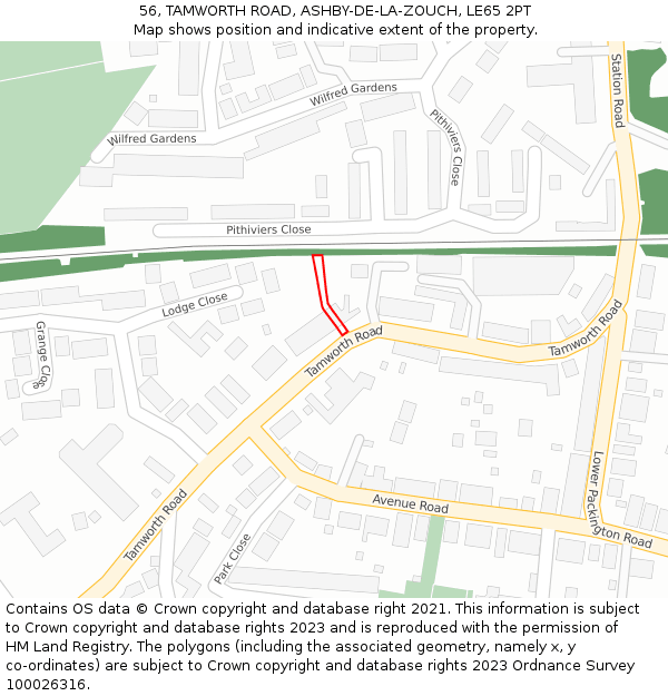 56, TAMWORTH ROAD, ASHBY-DE-LA-ZOUCH, LE65 2PT: Location map and indicative extent of plot