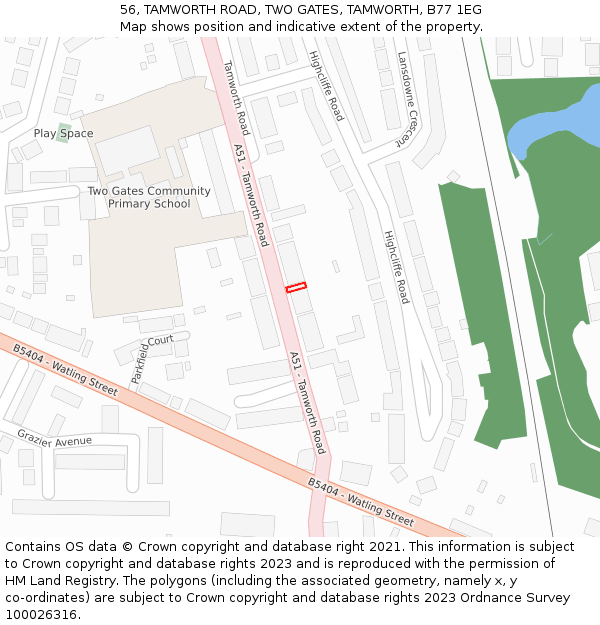 56, TAMWORTH ROAD, TWO GATES, TAMWORTH, B77 1EG: Location map and indicative extent of plot