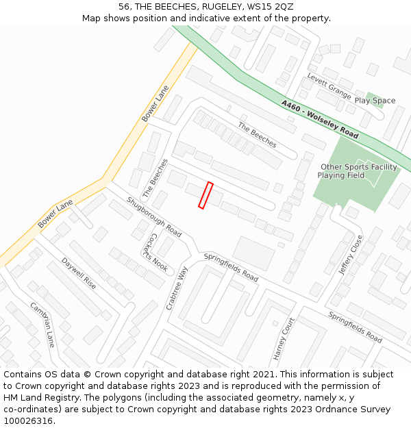 56, THE BEECHES, RUGELEY, WS15 2QZ: Location map and indicative extent of plot