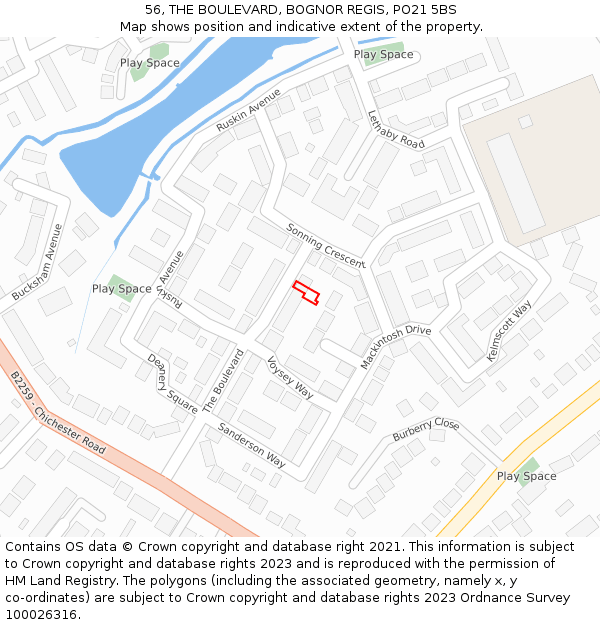 56, THE BOULEVARD, BOGNOR REGIS, PO21 5BS: Location map and indicative extent of plot