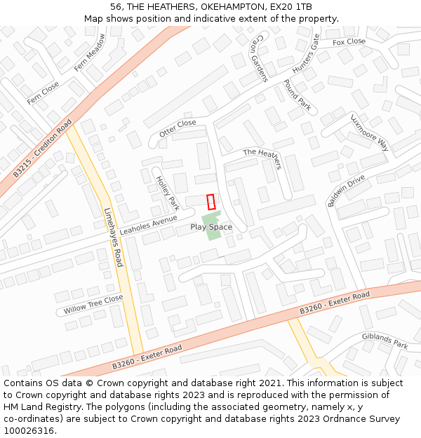 56, THE HEATHERS, OKEHAMPTON, EX20 1TB: Location map and indicative extent of plot