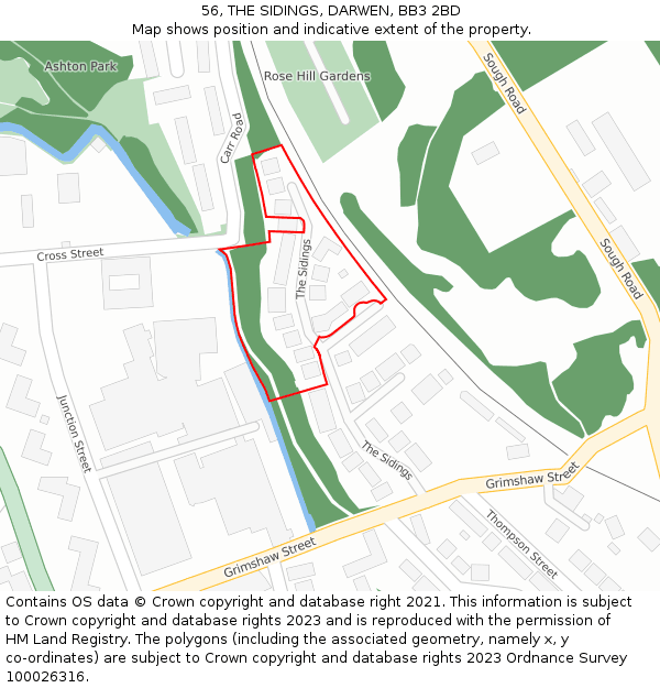 56, THE SIDINGS, DARWEN, BB3 2BD: Location map and indicative extent of plot