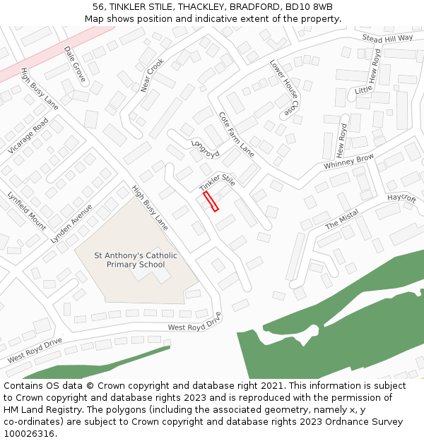 56, TINKLER STILE, THACKLEY, BRADFORD, BD10 8WB: Location map and indicative extent of plot