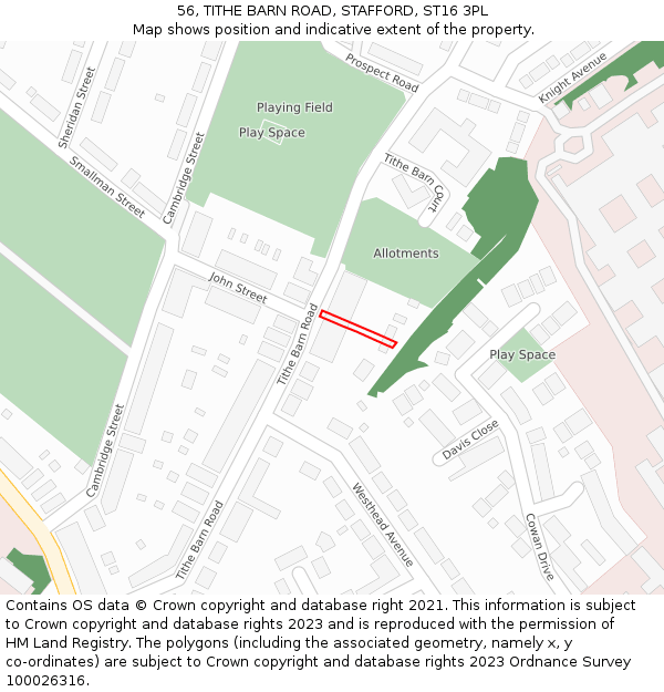 56, TITHE BARN ROAD, STAFFORD, ST16 3PL: Location map and indicative extent of plot
