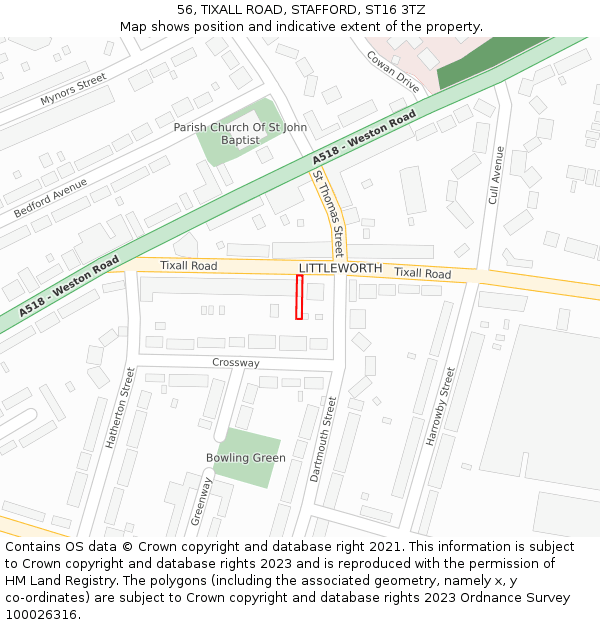 56, TIXALL ROAD, STAFFORD, ST16 3TZ: Location map and indicative extent of plot