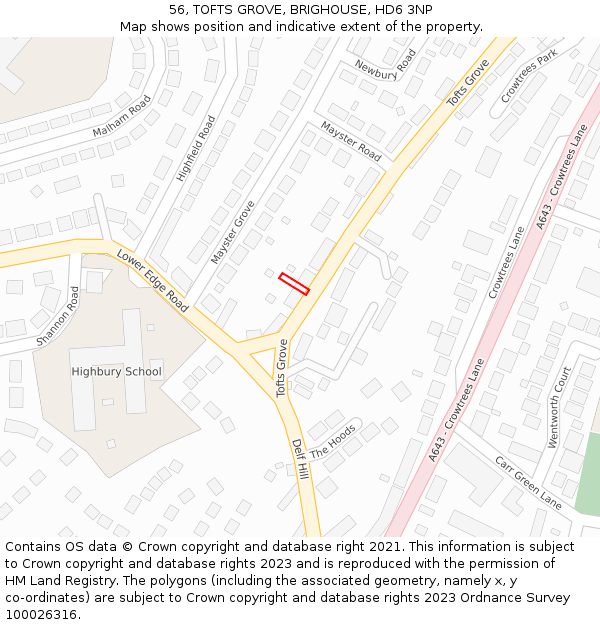 56, TOFTS GROVE, BRIGHOUSE, HD6 3NP: Location map and indicative extent of plot