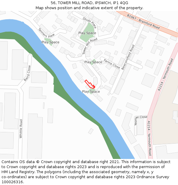 56, TOWER MILL ROAD, IPSWICH, IP1 4QG: Location map and indicative extent of plot