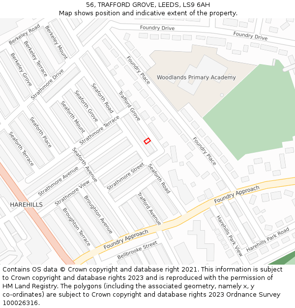 56, TRAFFORD GROVE, LEEDS, LS9 6AH: Location map and indicative extent of plot