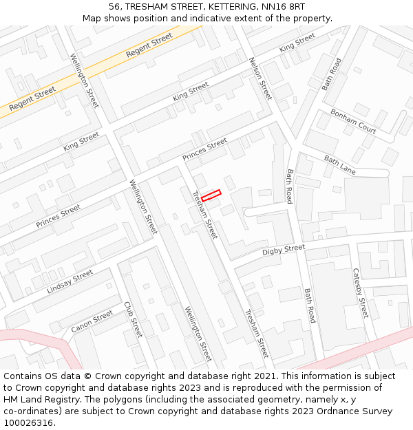 56, TRESHAM STREET, KETTERING, NN16 8RT: Location map and indicative extent of plot