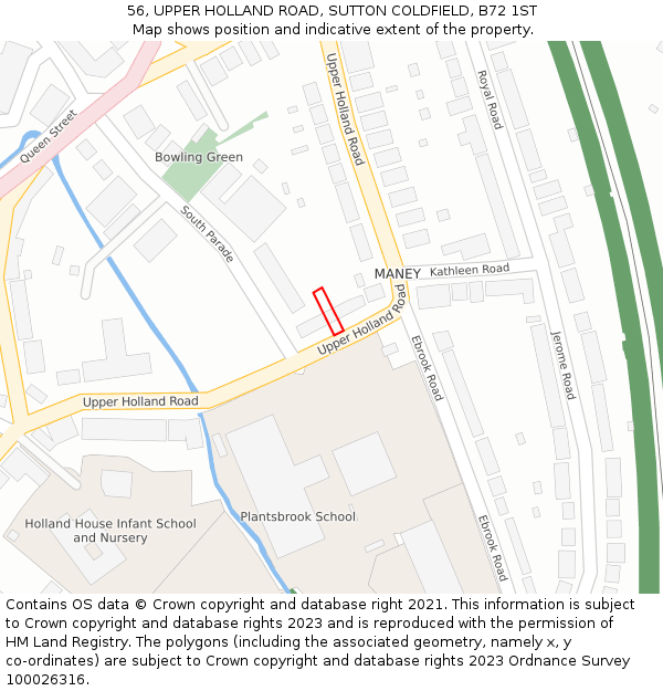 56, UPPER HOLLAND ROAD, SUTTON COLDFIELD, B72 1ST: Location map and indicative extent of plot