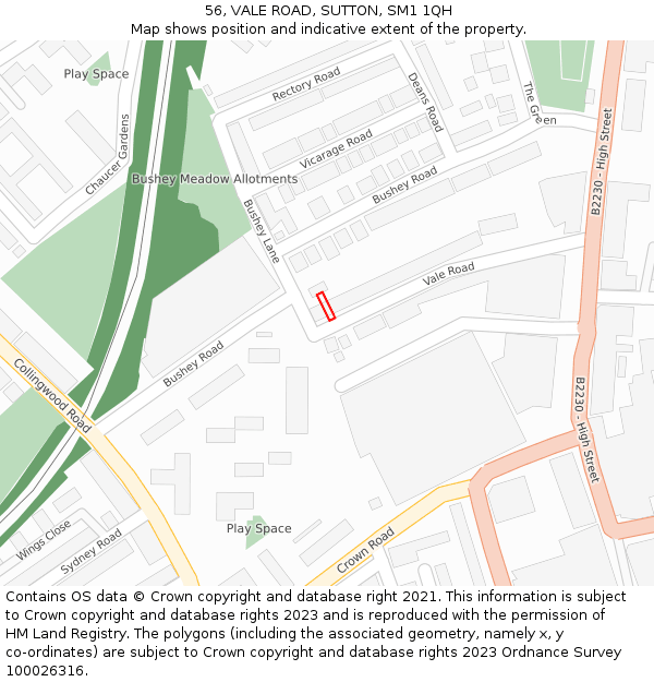 56, VALE ROAD, SUTTON, SM1 1QH: Location map and indicative extent of plot