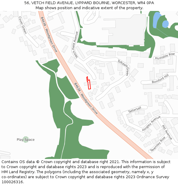 56, VETCH FIELD AVENUE, LYPPARD BOURNE, WORCESTER, WR4 0PA: Location map and indicative extent of plot