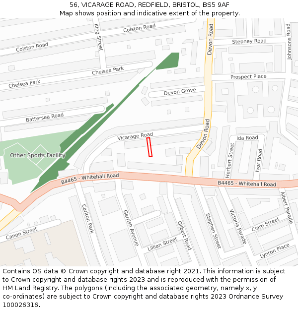 56, VICARAGE ROAD, REDFIELD, BRISTOL, BS5 9AF: Location map and indicative extent of plot