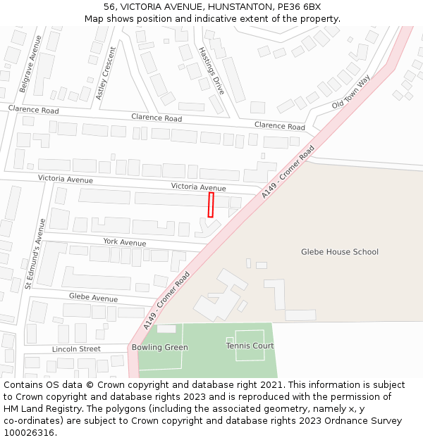 56, VICTORIA AVENUE, HUNSTANTON, PE36 6BX: Location map and indicative extent of plot