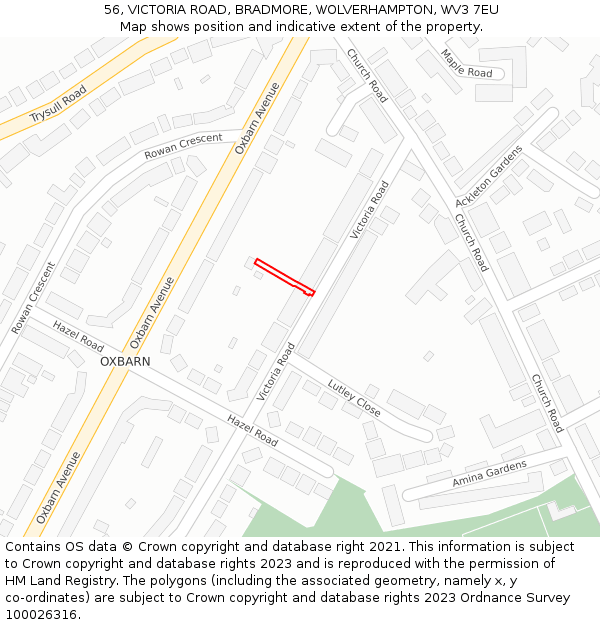 56, VICTORIA ROAD, BRADMORE, WOLVERHAMPTON, WV3 7EU: Location map and indicative extent of plot