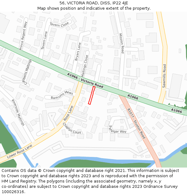 56, VICTORIA ROAD, DISS, IP22 4JE: Location map and indicative extent of plot