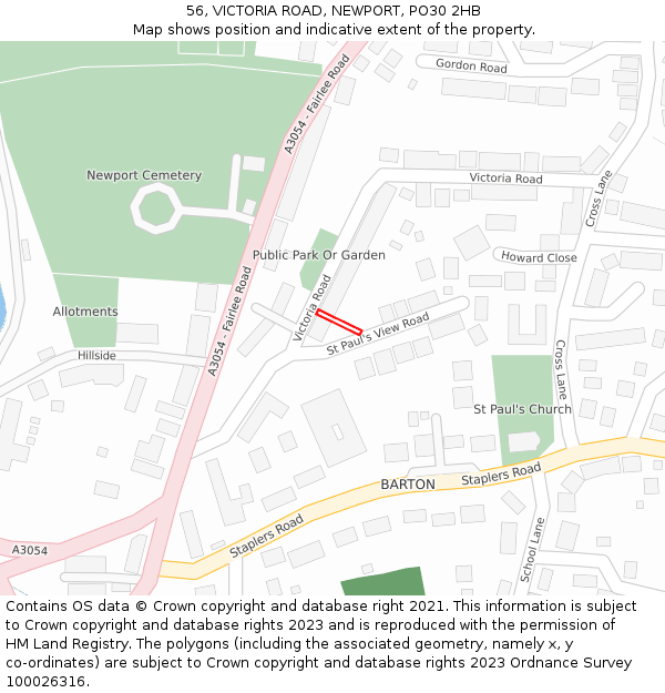 56, VICTORIA ROAD, NEWPORT, PO30 2HB: Location map and indicative extent of plot