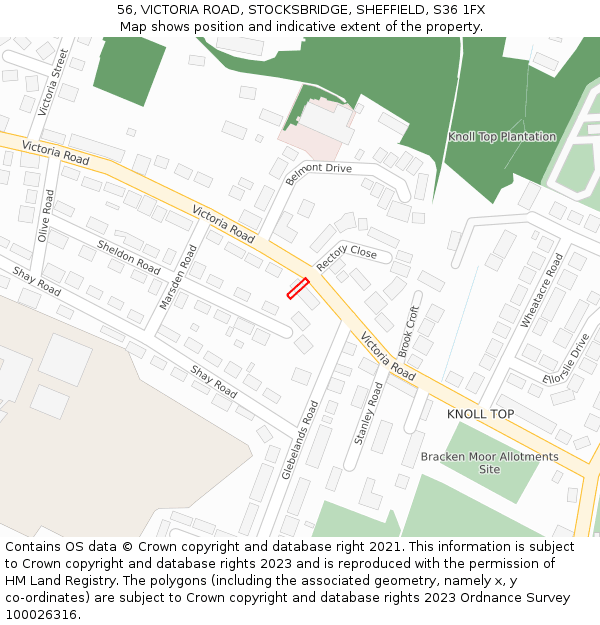 56, VICTORIA ROAD, STOCKSBRIDGE, SHEFFIELD, S36 1FX: Location map and indicative extent of plot