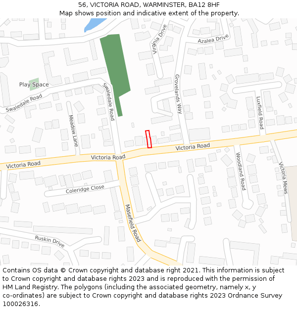 56, VICTORIA ROAD, WARMINSTER, BA12 8HF: Location map and indicative extent of plot
