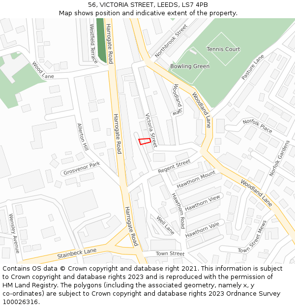 56, VICTORIA STREET, LEEDS, LS7 4PB: Location map and indicative extent of plot