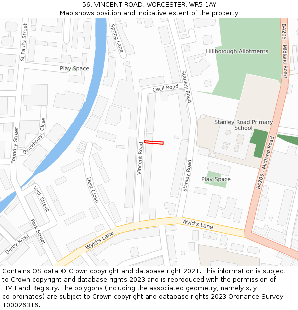 56, VINCENT ROAD, WORCESTER, WR5 1AY: Location map and indicative extent of plot