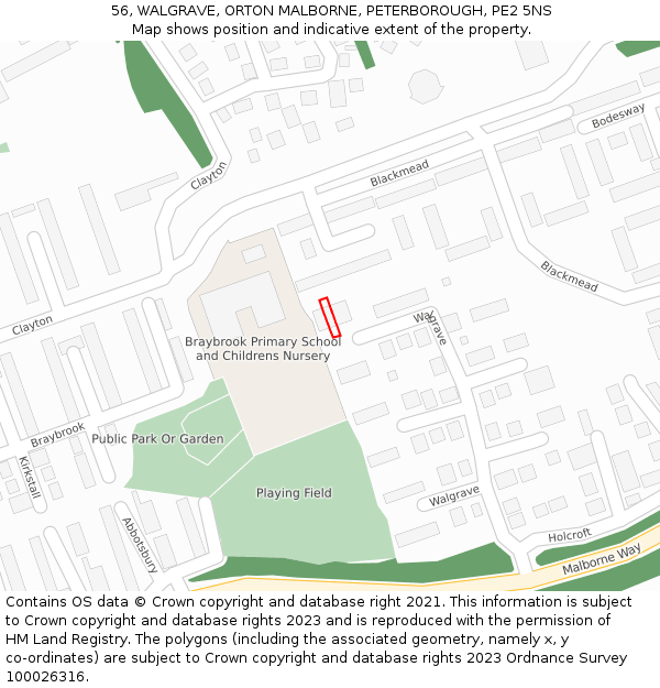 56, WALGRAVE, ORTON MALBORNE, PETERBOROUGH, PE2 5NS: Location map and indicative extent of plot