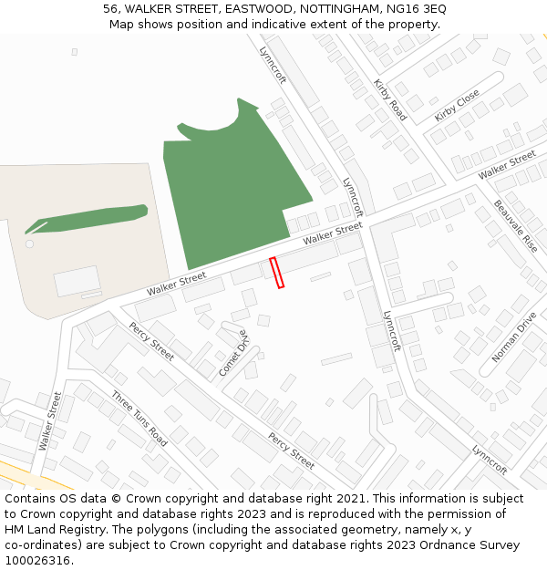 56, WALKER STREET, EASTWOOD, NOTTINGHAM, NG16 3EQ: Location map and indicative extent of plot