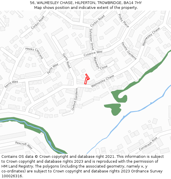 56, WALMESLEY CHASE, HILPERTON, TROWBRIDGE, BA14 7HY: Location map and indicative extent of plot