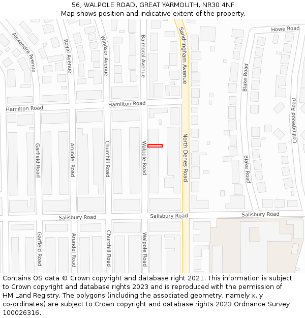 56, WALPOLE ROAD, GREAT YARMOUTH, NR30 4NF: Location map and indicative extent of plot