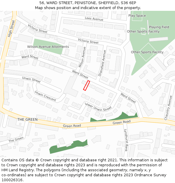 56, WARD STREET, PENISTONE, SHEFFIELD, S36 6EP: Location map and indicative extent of plot