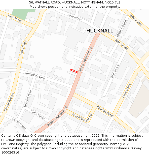 56, WATNALL ROAD, HUCKNALL, NOTTINGHAM, NG15 7LE: Location map and indicative extent of plot