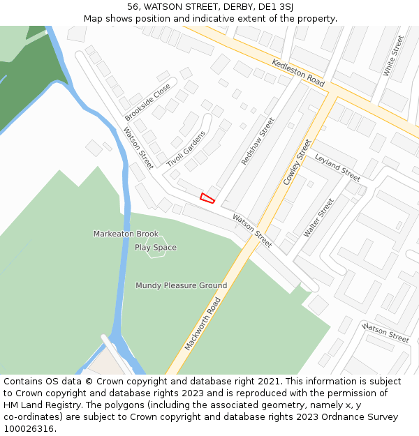 56, WATSON STREET, DERBY, DE1 3SJ: Location map and indicative extent of plot