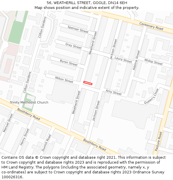 56, WEATHERILL STREET, GOOLE, DN14 6EH: Location map and indicative extent of plot