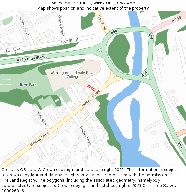 56, WEAVER STREET, WINSFORD, CW7 4AA: Location map and indicative extent of plot