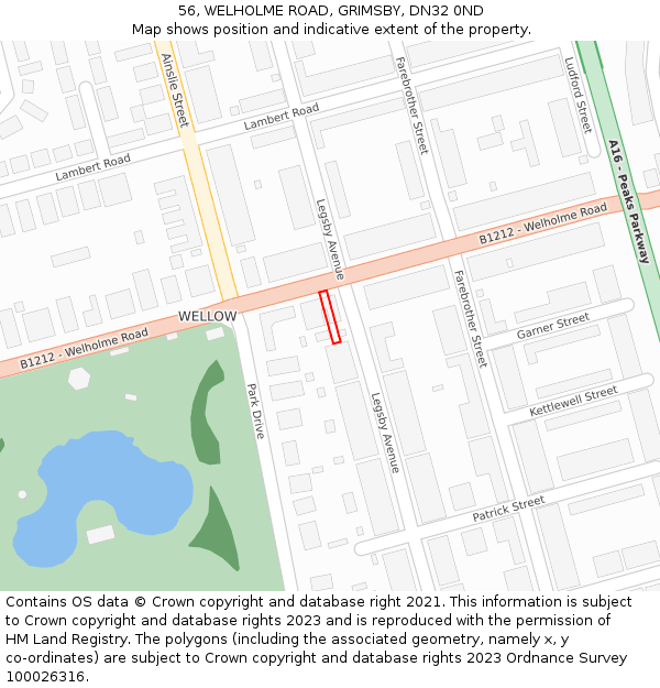 56, WELHOLME ROAD, GRIMSBY, DN32 0ND: Location map and indicative extent of plot