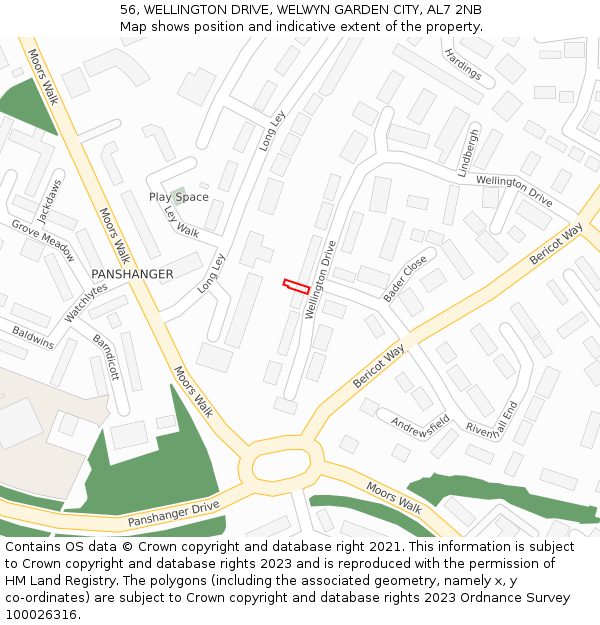 56, WELLINGTON DRIVE, WELWYN GARDEN CITY, AL7 2NB: Location map and indicative extent of plot