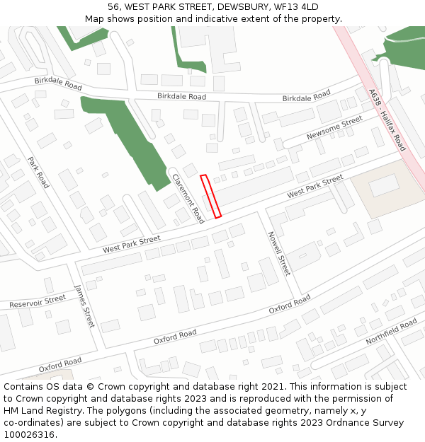 56, WEST PARK STREET, DEWSBURY, WF13 4LD: Location map and indicative extent of plot