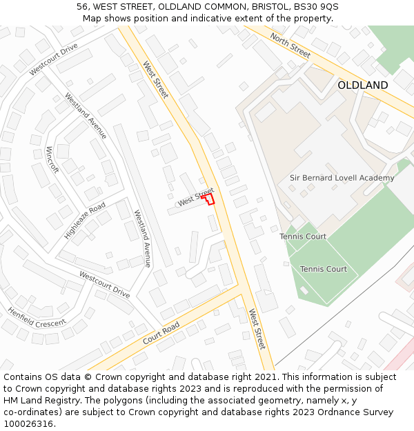 56, WEST STREET, OLDLAND COMMON, BRISTOL, BS30 9QS: Location map and indicative extent of plot