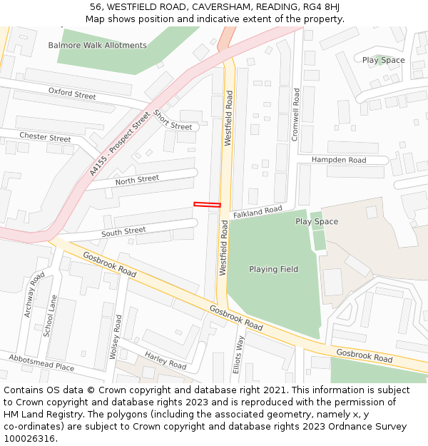 56, WESTFIELD ROAD, CAVERSHAM, READING, RG4 8HJ: Location map and indicative extent of plot