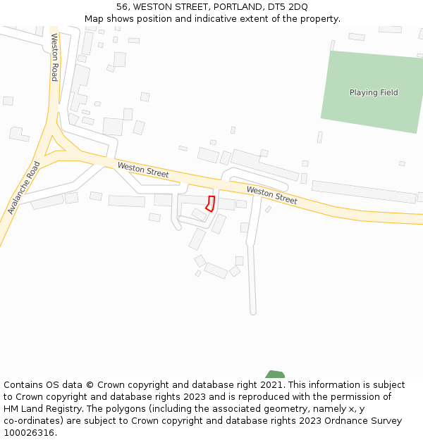 56, WESTON STREET, PORTLAND, DT5 2DQ: Location map and indicative extent of plot