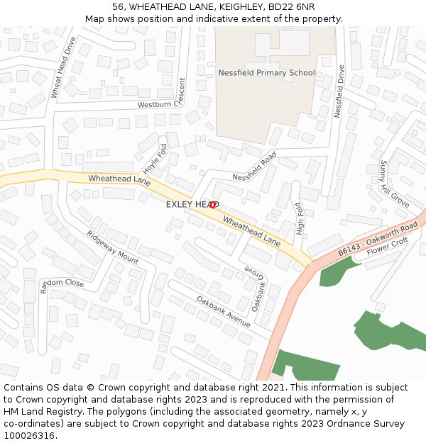 56, WHEATHEAD LANE, KEIGHLEY, BD22 6NR: Location map and indicative extent of plot