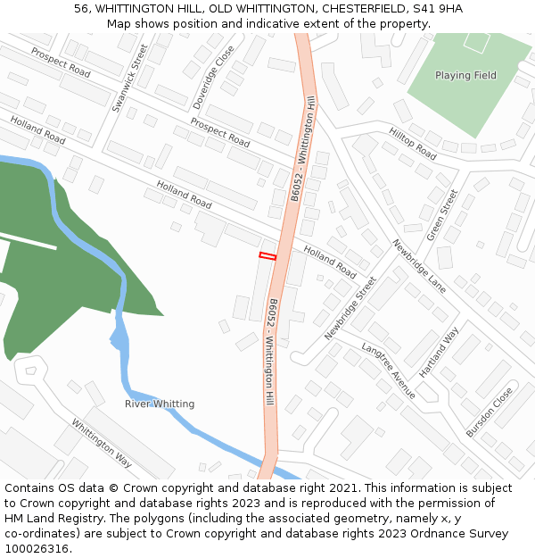 56, WHITTINGTON HILL, OLD WHITTINGTON, CHESTERFIELD, S41 9HA: Location map and indicative extent of plot