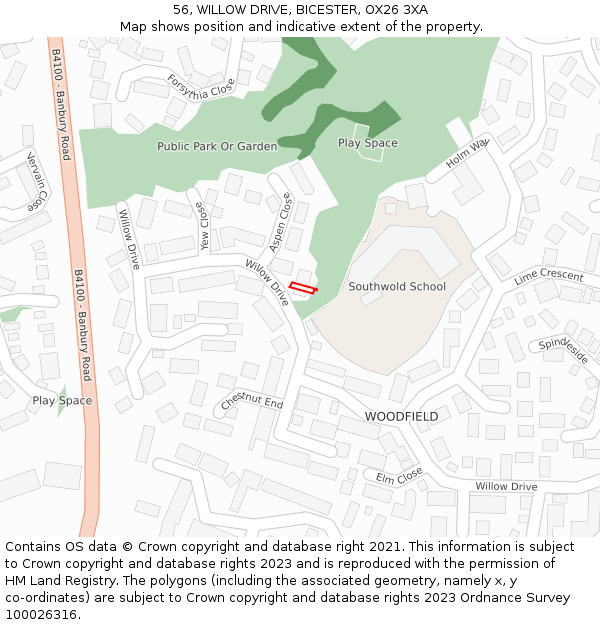 56, WILLOW DRIVE, BICESTER, OX26 3XA: Location map and indicative extent of plot