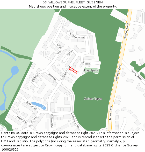 56, WILLOWBOURNE, FLEET, GU51 5BN: Location map and indicative extent of plot