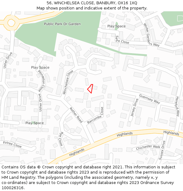56, WINCHELSEA CLOSE, BANBURY, OX16 1XQ: Location map and indicative extent of plot