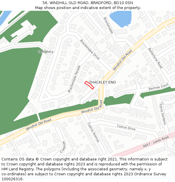56, WINDHILL OLD ROAD, BRADFORD, BD10 0SN: Location map and indicative extent of plot
