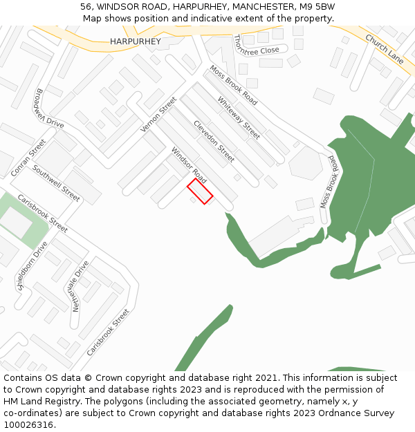 56, WINDSOR ROAD, HARPURHEY, MANCHESTER, M9 5BW: Location map and indicative extent of plot