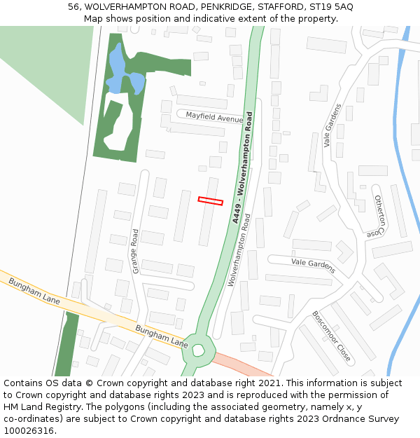 56, WOLVERHAMPTON ROAD, PENKRIDGE, STAFFORD, ST19 5AQ: Location map and indicative extent of plot